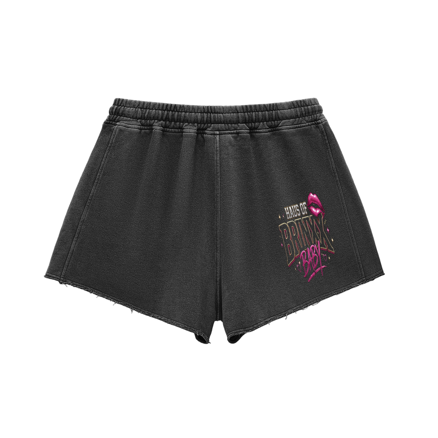 Snow Washed Raw Edge Drawstring Shorts