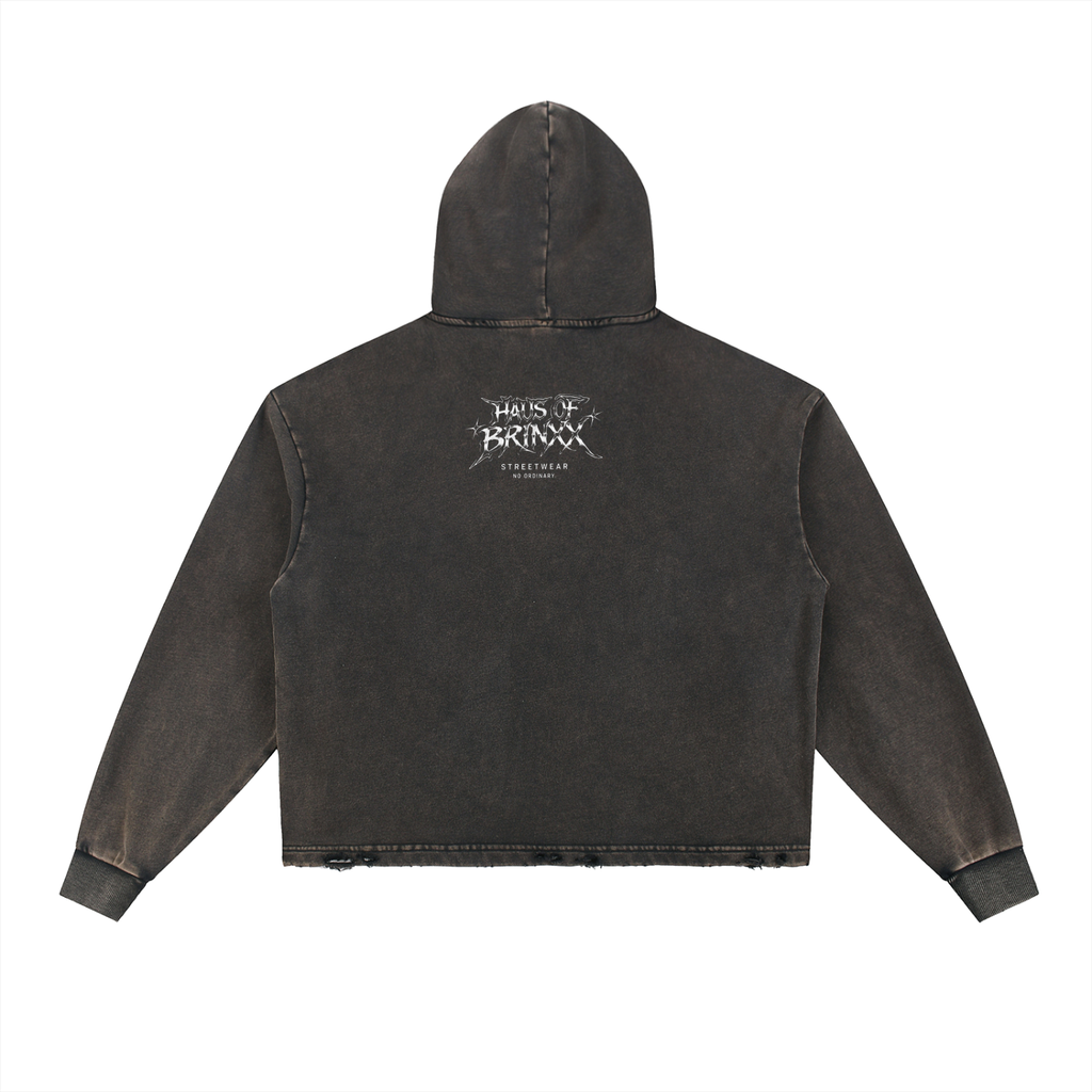 Vintage Washed Frayed-Hem Hoodie